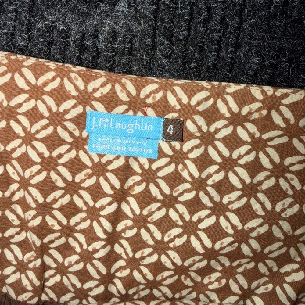 J.McLaughlin Lord & Taylor Brown Geometric Print Pleated A-Line Skirt Womens 4 - Picture 6 of 10